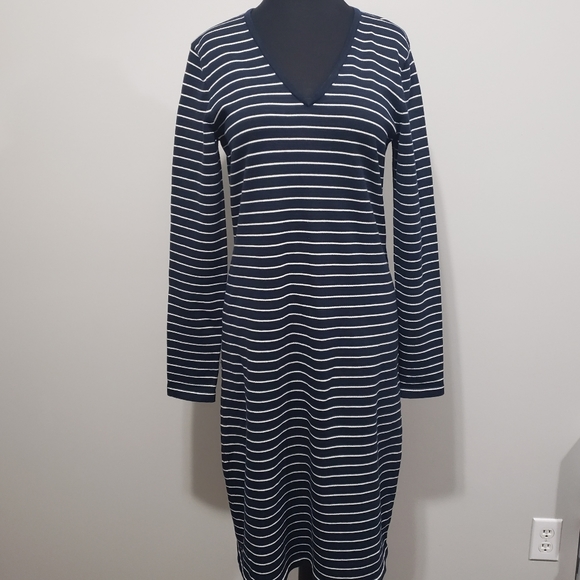 Ralph Lauren Dresses & Skirts - Ralph by Ralph Lauren Vintage Blue and White Striped V Neck Sweater Dress